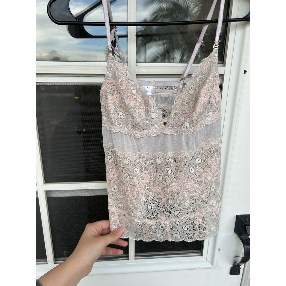 Clo Intimo Pink Grey Floral Lace Mesh Camisole Top Sheer Coquette Fairycore